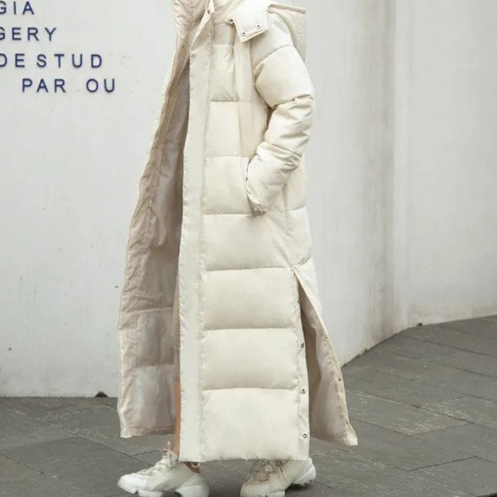Women's Long Quilted Padded Full-Length Winter Coat - Beige