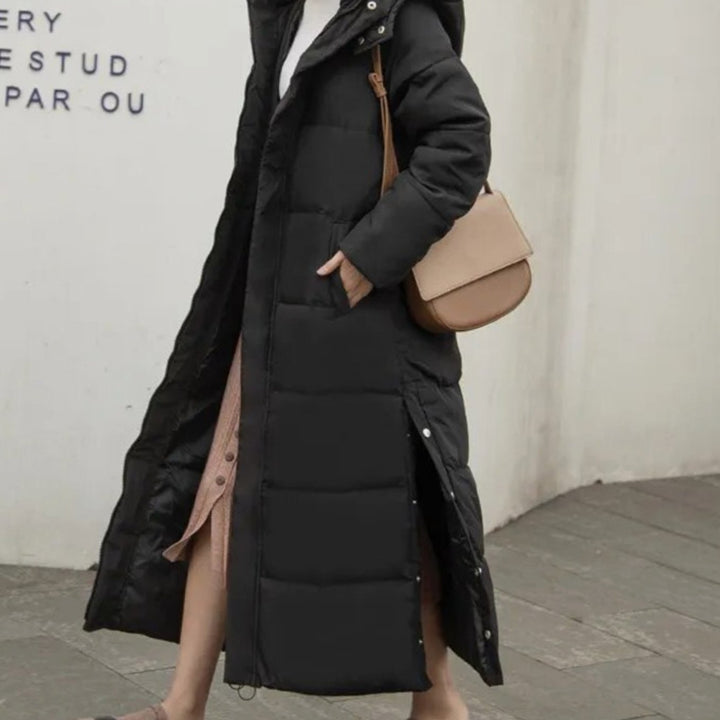 Women's Long Quilted Padded Full-Length Winter Coat - Black