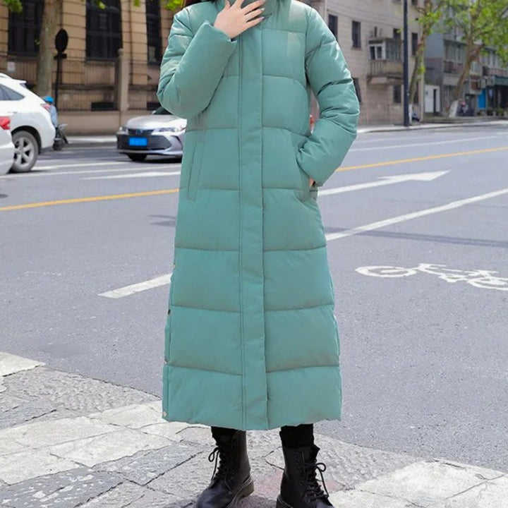 Women's Long Quilted Padded Full-Length Winter Coat - Green