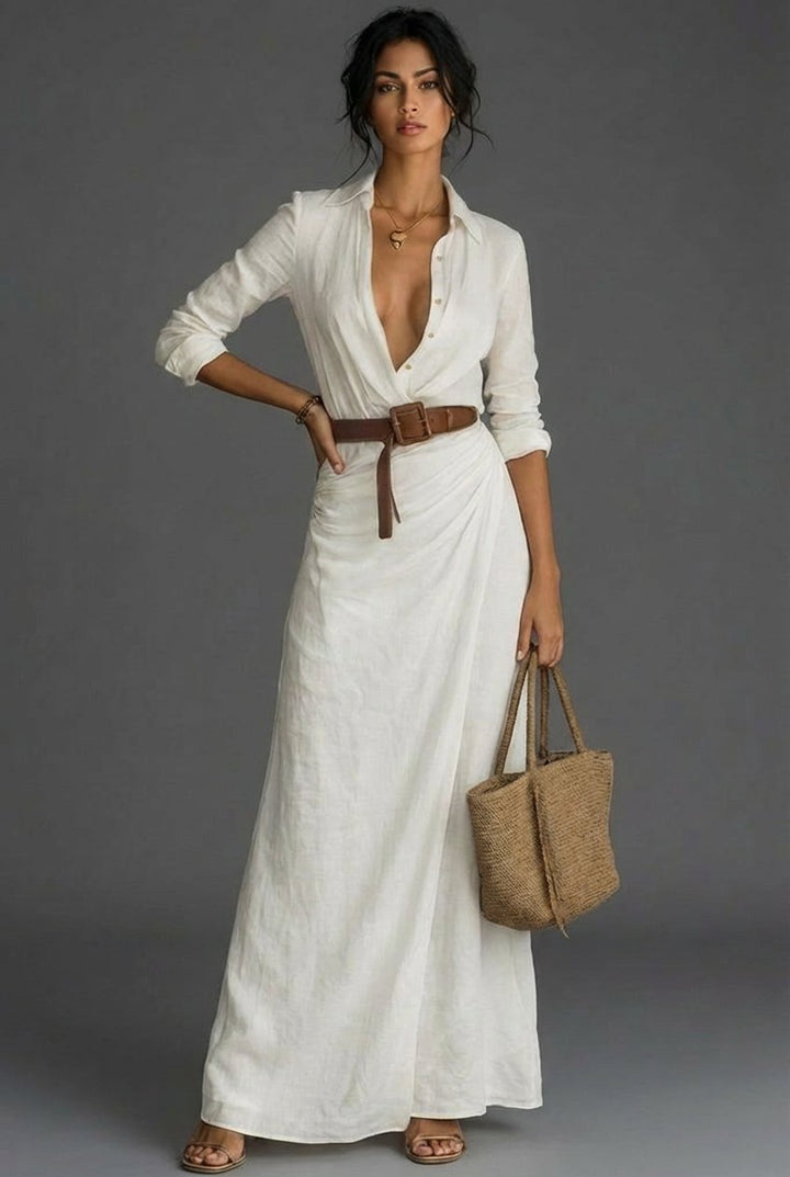 Women's Long Sleeve Wrap Maxi Dress - White