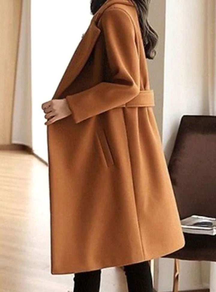 Women's Longline Belted Notch-Lapel Tailored Winter Coat