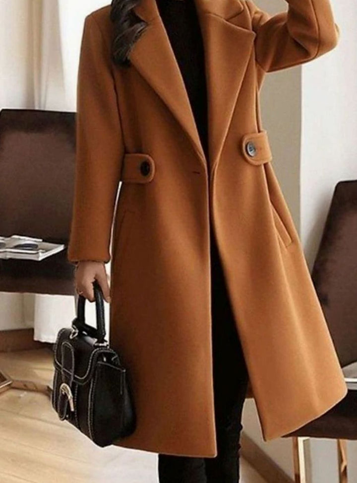 Women's Longline Belted Notch-Lapel Tailored Winter Coat - Brown
