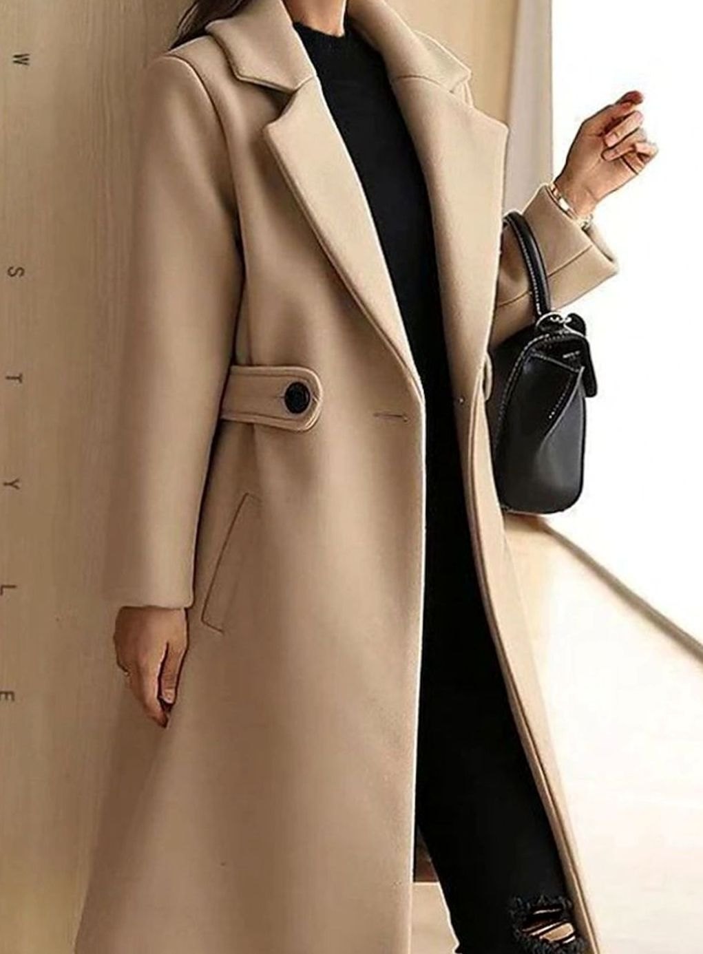 Women's Longline Belted Notch-Lapel Tailored Winter Coat