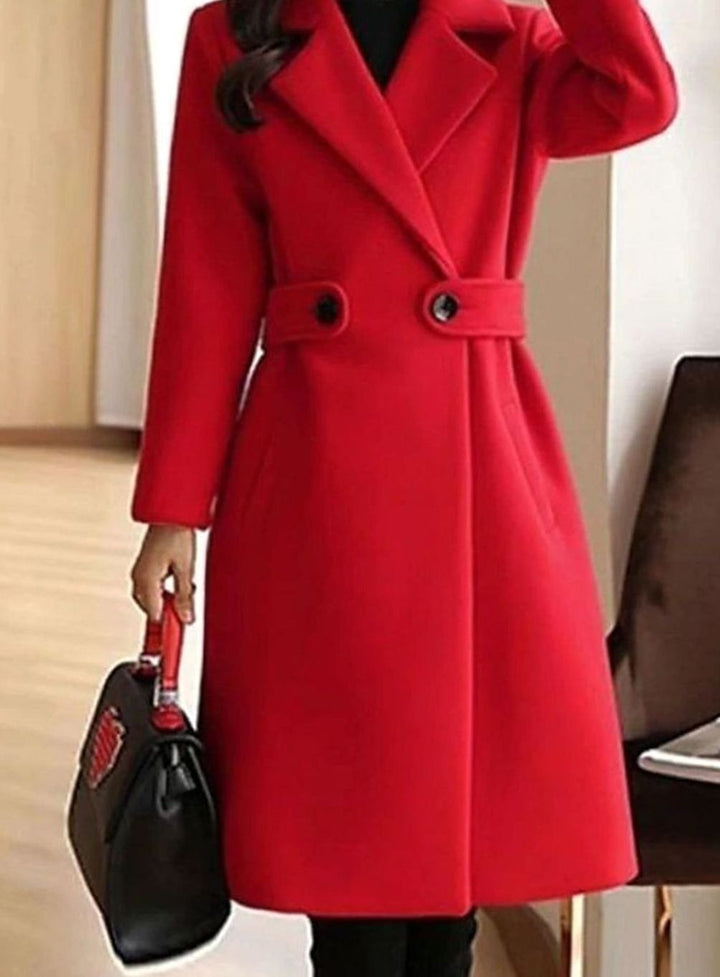 Women's Longline Belted Notch-Lapel Tailored Winter Coat