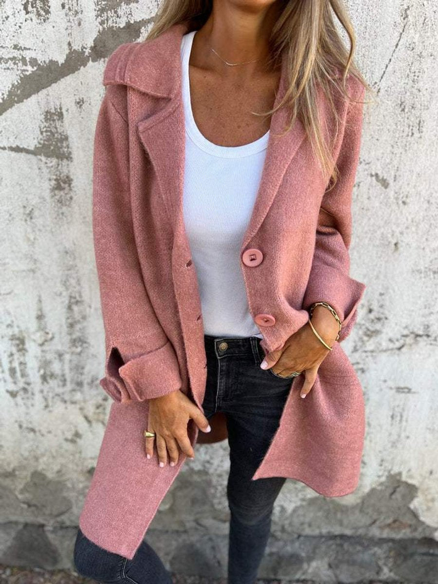 Women's Longline Button-Up Coat Lapel Collar Oversized Fit