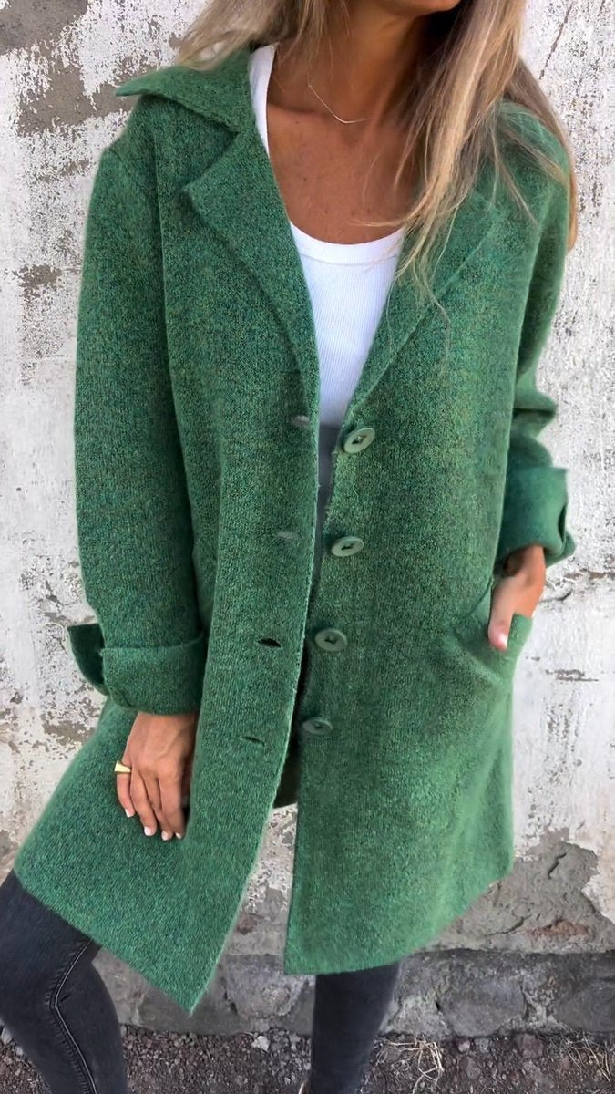 Women's Longline Button-Up Coat Lapel Collar Oversized Fit - Green