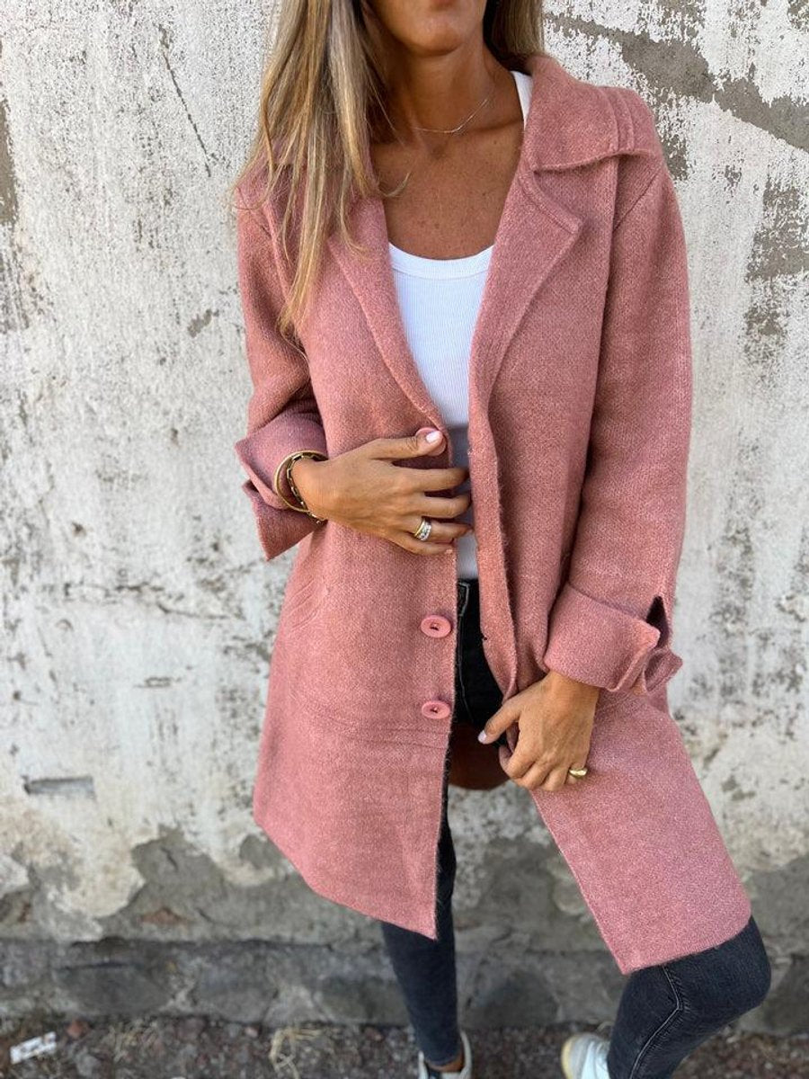 Women's Longline Button-Up Coat Lapel Collar Oversized Fit
