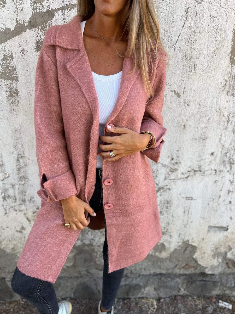 Women's Longline Button-Up Coat Lapel Collar Oversized Fit - Pink