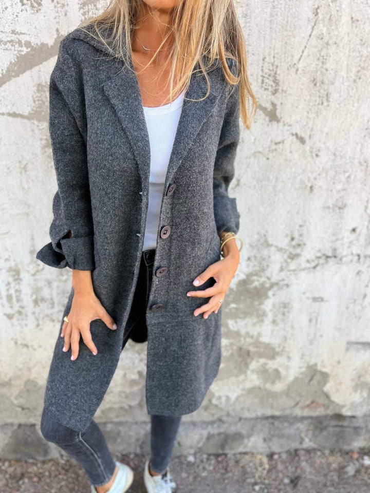 Women's Longline Button-Up Coat Lapel Collar Oversized Fit - Grey