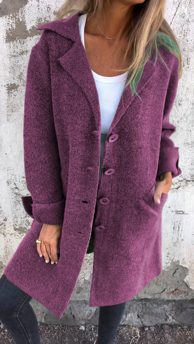 Women's Longline Button-Up Coat Lapel Collar Oversized Fit - Purple