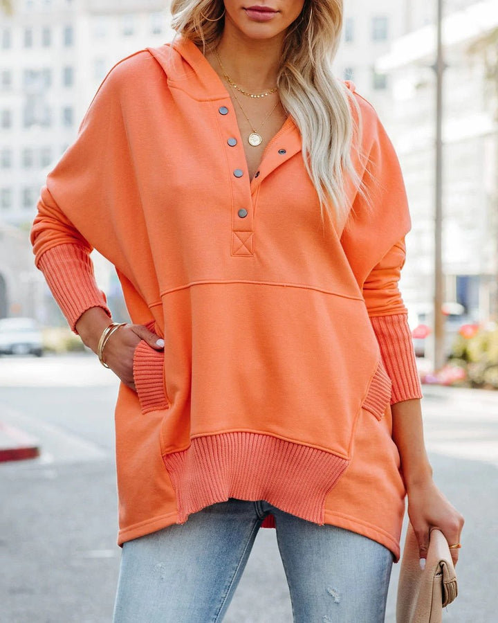 Women's Longline Hooded Drawstring Tunic Sweatshirt