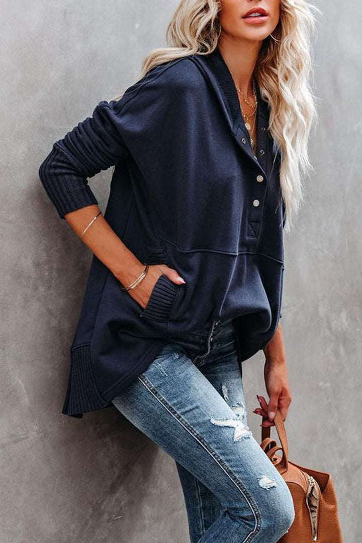 Women's Longline Hooded Drawstring Tunic Sweatshirt