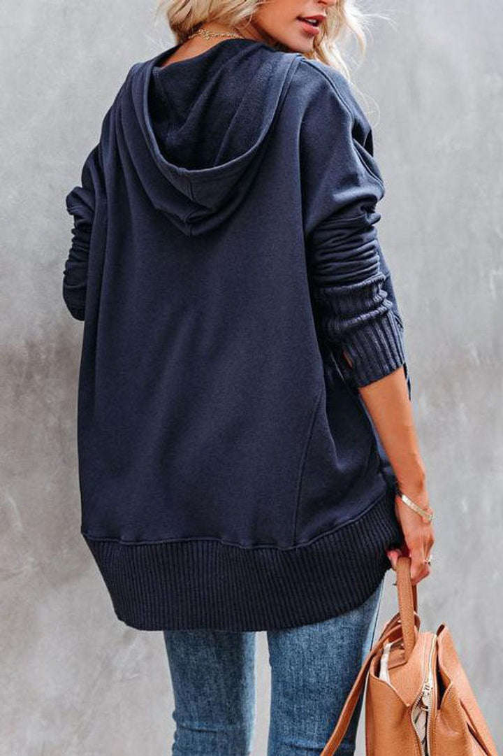 Women's Longline Hooded Drawstring Tunic Sweatshirt