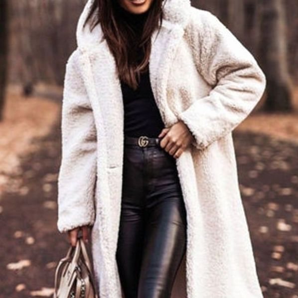 Women's Longline Hooded Faux Fur Winter Coat - White