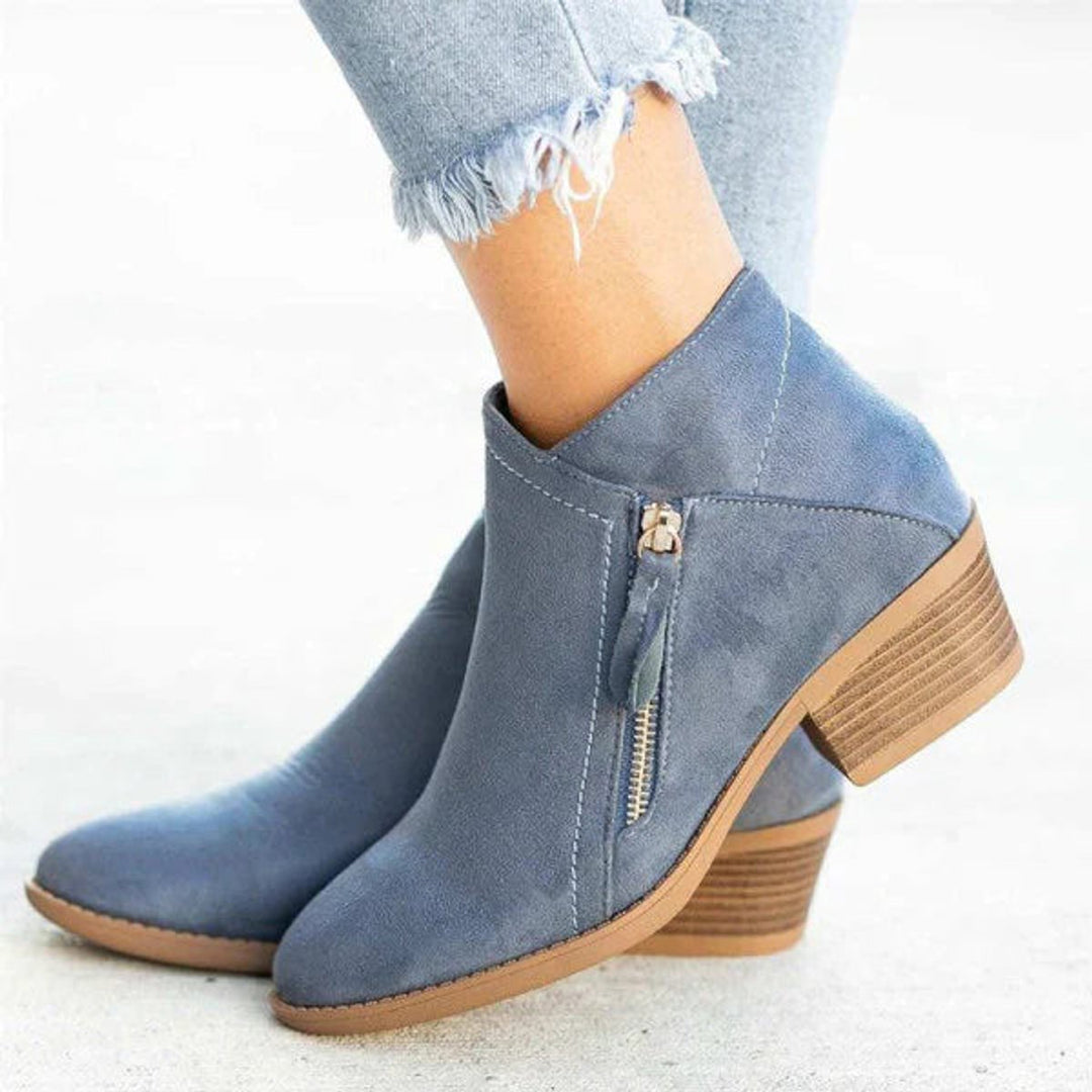 Women's Low-Heel Side-Zip Suede Ankle Boots - Blue