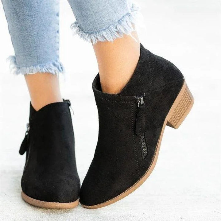 Women's Low-Heel Side-Zip Suede Ankle Boots