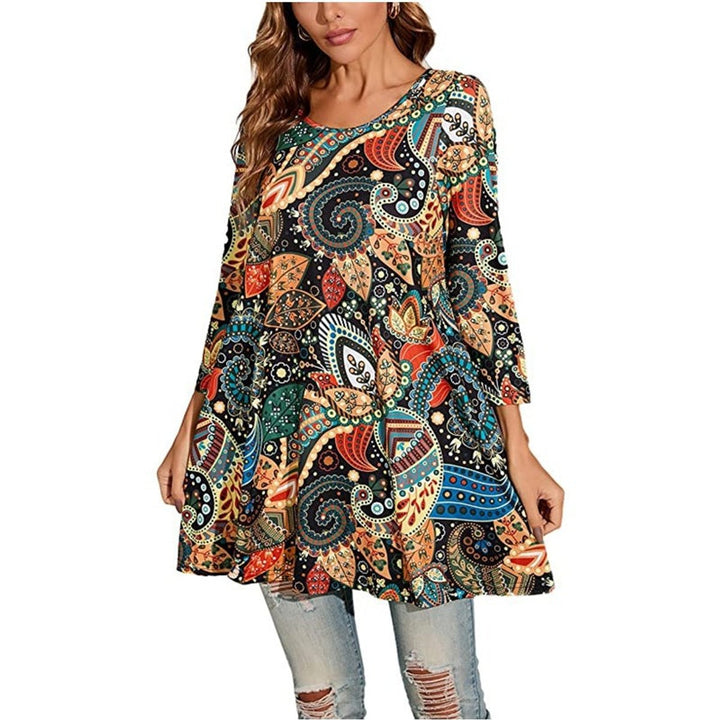Women's Mandala Print 3/4 Sleeve Swing Tunic Top - A5