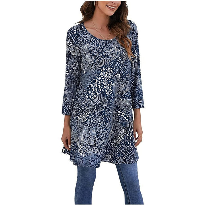Women's Mandala Print 3/4 Sleeve Swing Tunic Top - A12