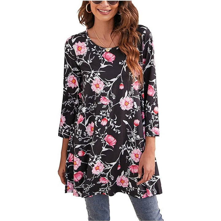 Women's Mandala Print 3/4 Sleeve Swing Tunic Top - A4