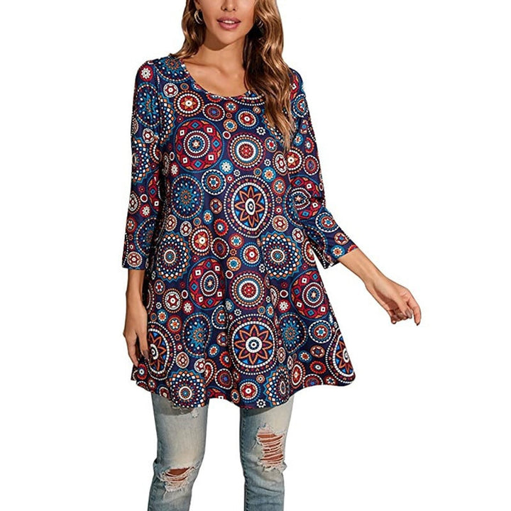 Women's Mandala Print 3/4 Sleeve Swing Tunic Top - 11