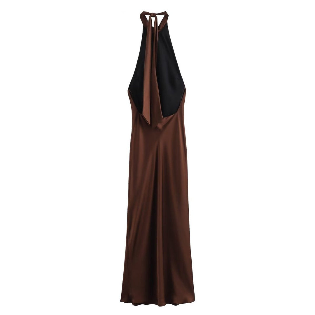 Womens Maxi Dress Satin Halter Neck Sleeveless Slip Gown