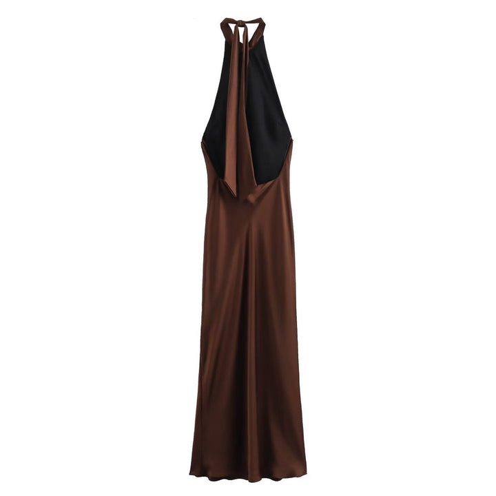 Womens Maxi Dress Satin Halter Neck Sleeveless Slip Gown