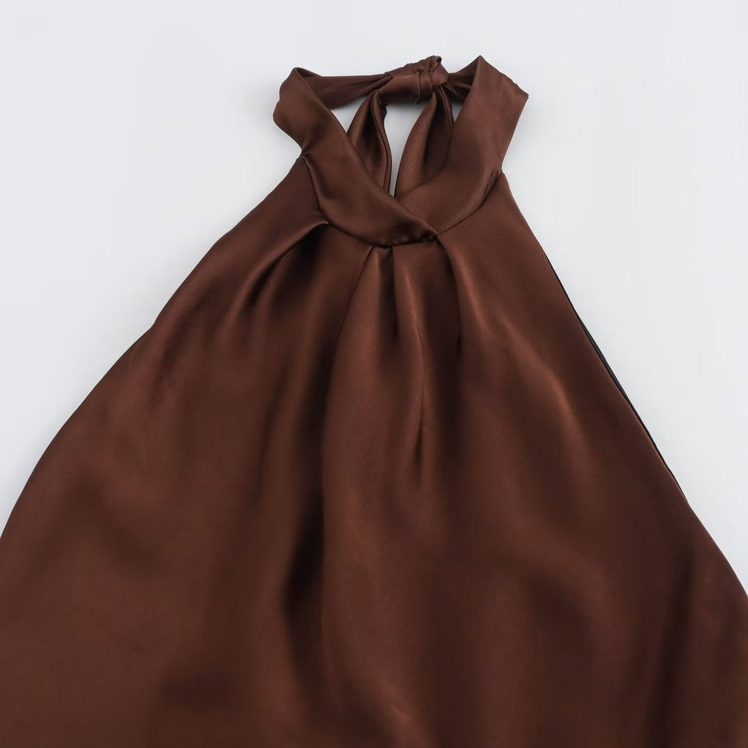 Womens Maxi Dress Satin Halter Neck Sleeveless Slip Gown