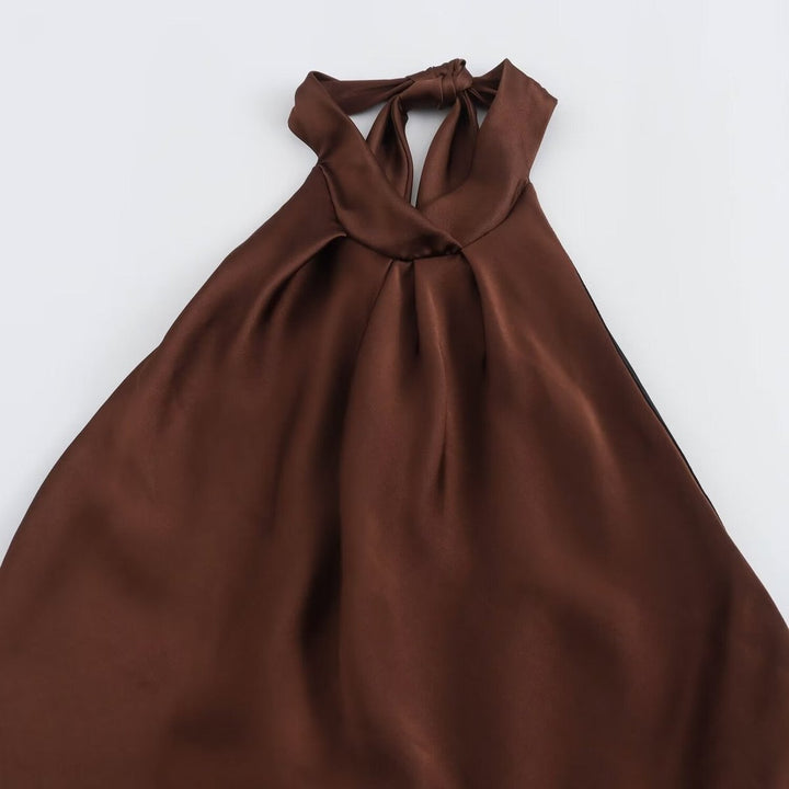 Womens Maxi Dress Satin Halter Neck Sleeveless Slip Gown
