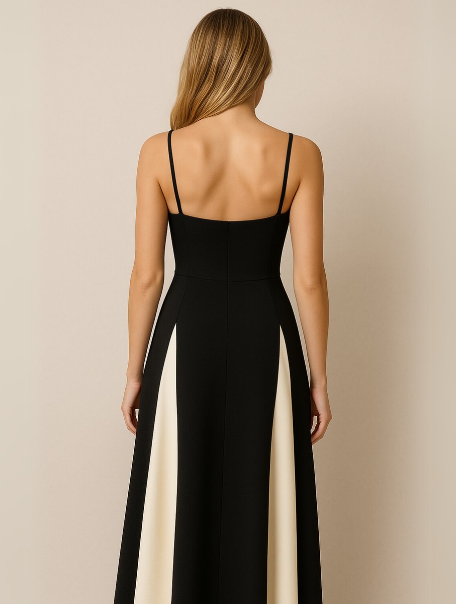 Womens Maxi Dress Sweetheart Contrast Panel Floor-Length Gown