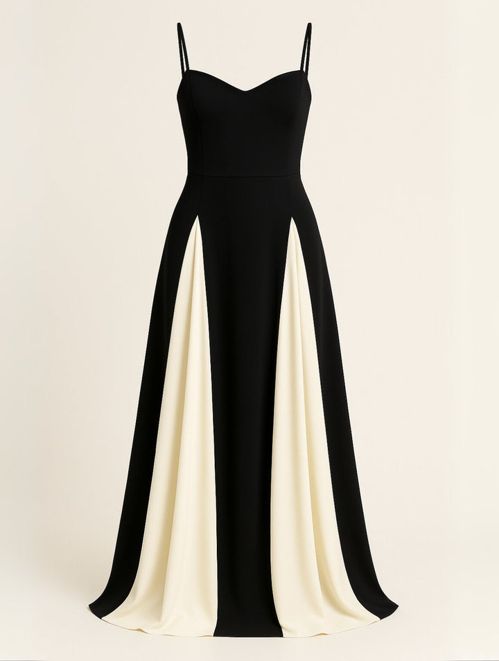 Womens Maxi Dress Sweetheart Contrast Panel Floor-Length Gown