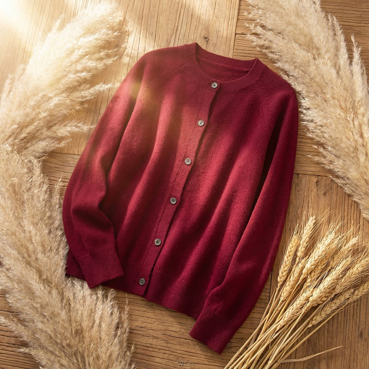 Women's Merino Wool Long Sleeve Cardigan Jumper Classic Fit - Red