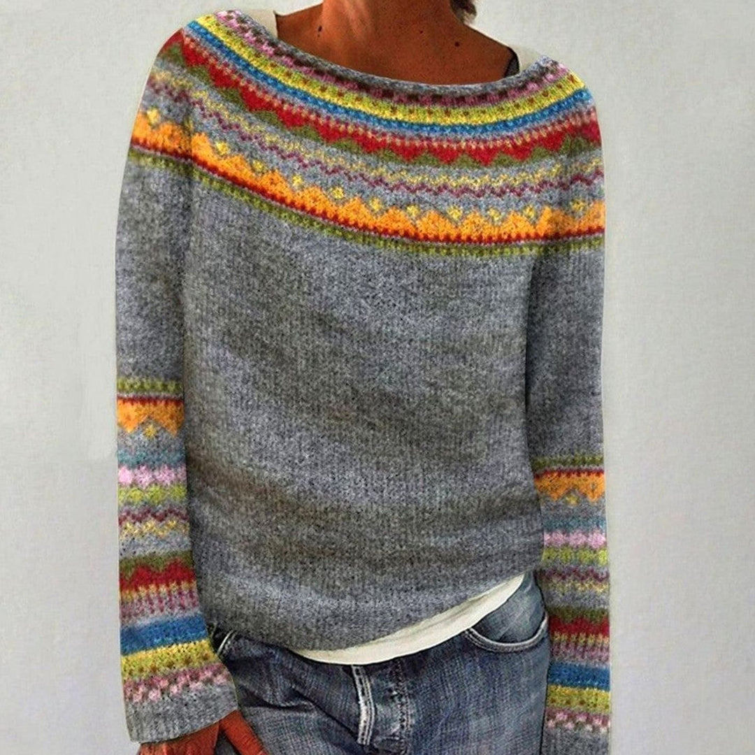 Women's Merino Wool Sweater Fair Isle Knit Jumper - Grey