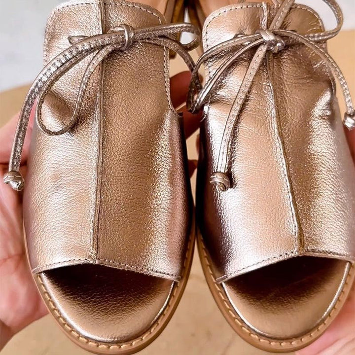 Women's Metallic Open-Toe Bow-Tie Strap Flat Sandals