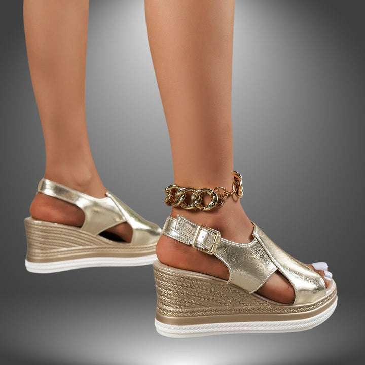 Women's Metallic Silver Open-Toe Platform Wedge Sandals