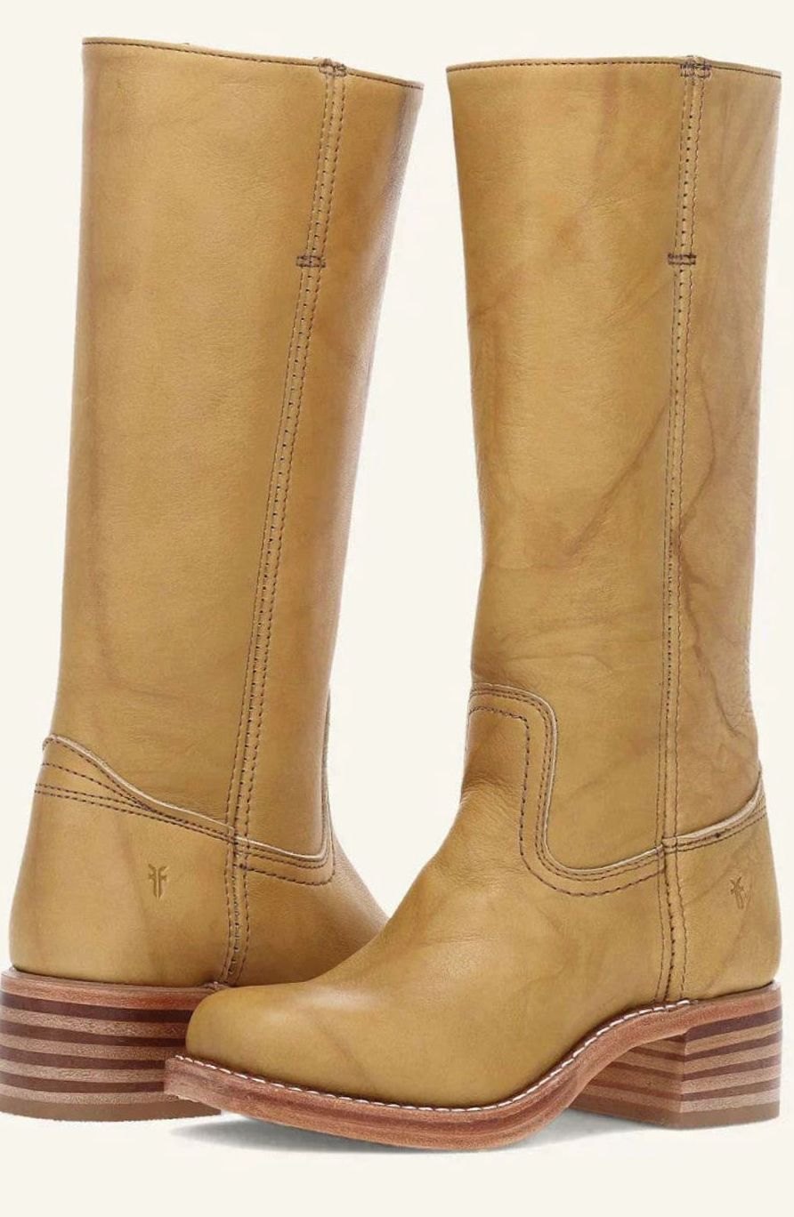 Women's Mid-Calf Stacked-Heel Classic Western Boots - Yellow