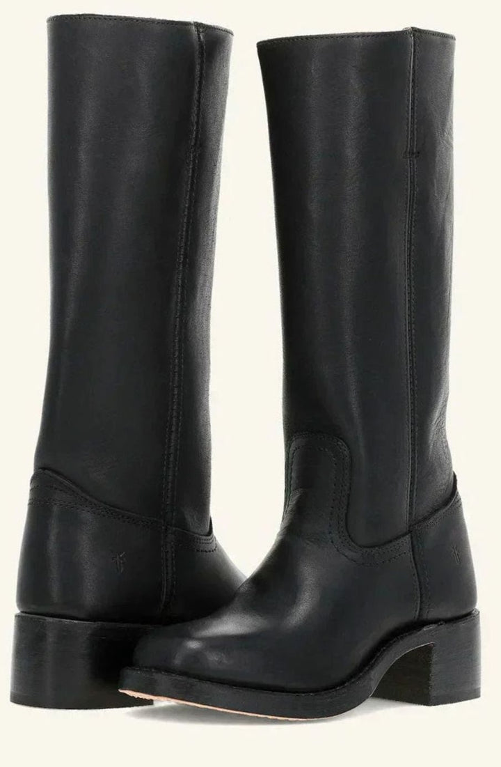 Women's Mid-Calf Stacked-Heel Classic Western Boots - Black