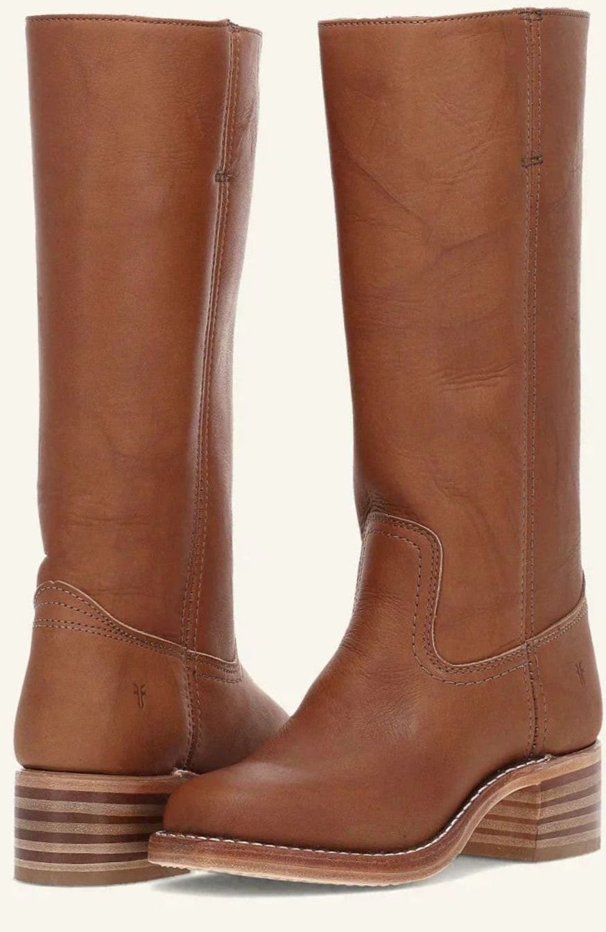 Women's Mid-Calf Stacked-Heel Classic Western Boots - Light Brown