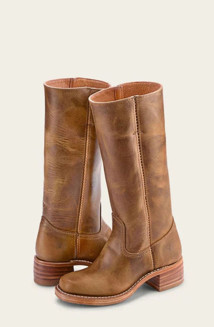 Women's Mid-Calf Stacked-Heel Classic Western Boots - Brown