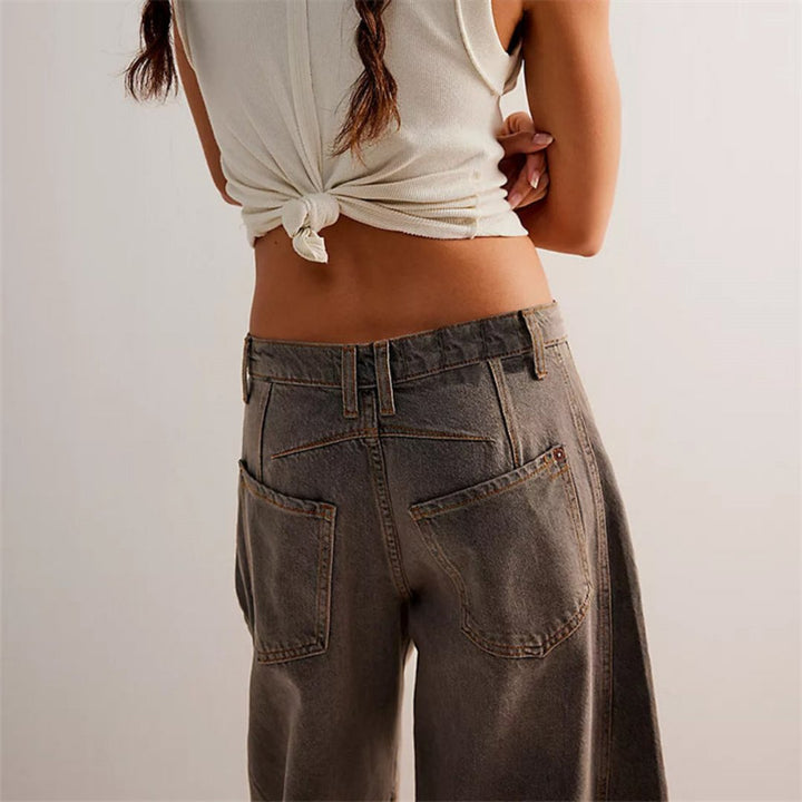 Women's Mid-Rise Cropped Barrel-Leg Heavyweight Denim Jeans
