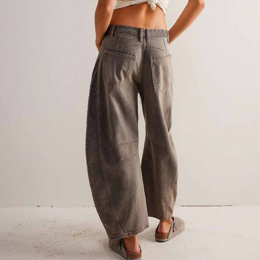 Women's Mid-Rise Cropped Barrel-Leg Heavyweight Denim Jeans