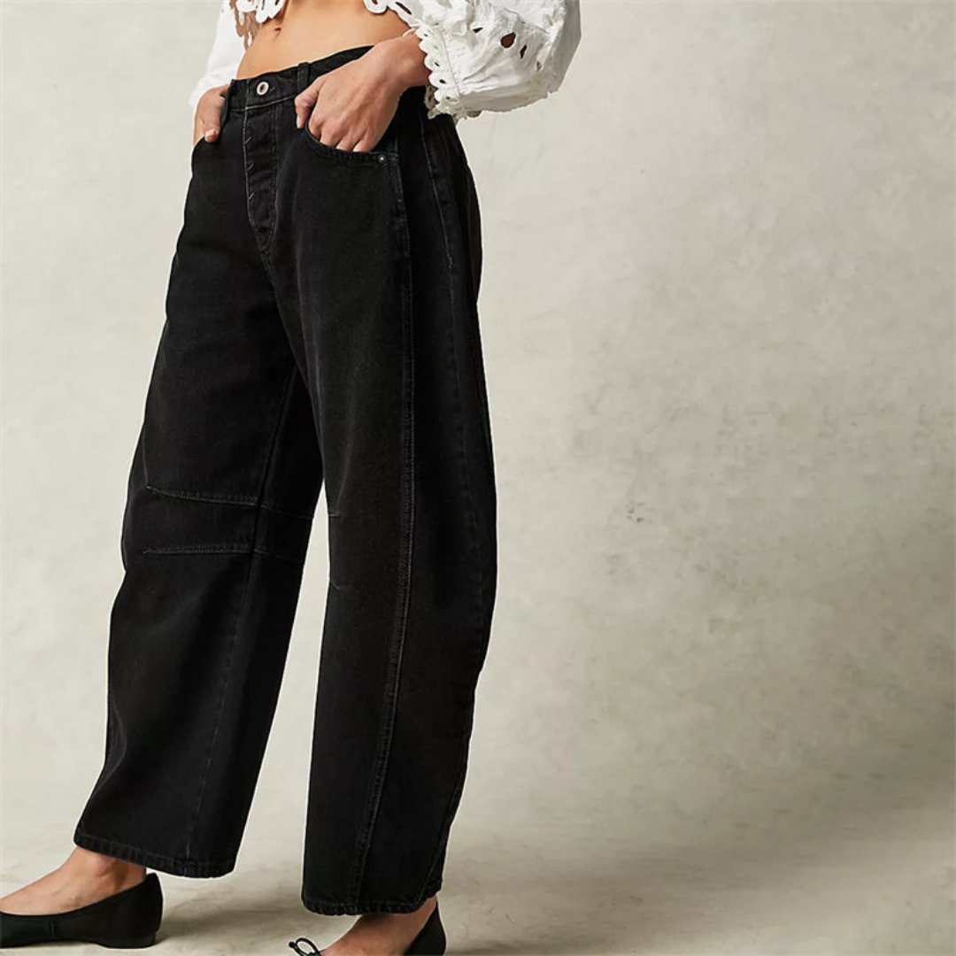 Women's Mid-Rise Cropped Barrel-Leg Heavyweight Denim Jeans