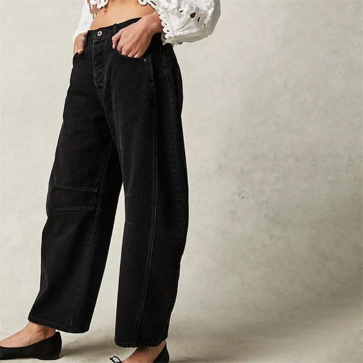 Women's Mid-Rise Cropped Barrel-Leg Heavyweight Denim Jeans