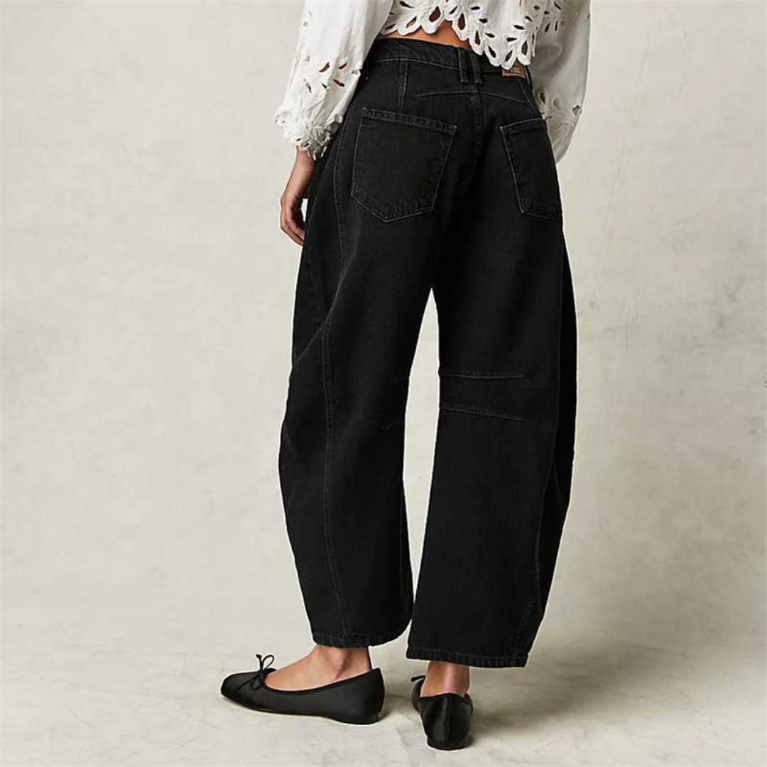 Women's Mid-Rise Cropped Barrel-Leg Heavyweight Denim Jeans
