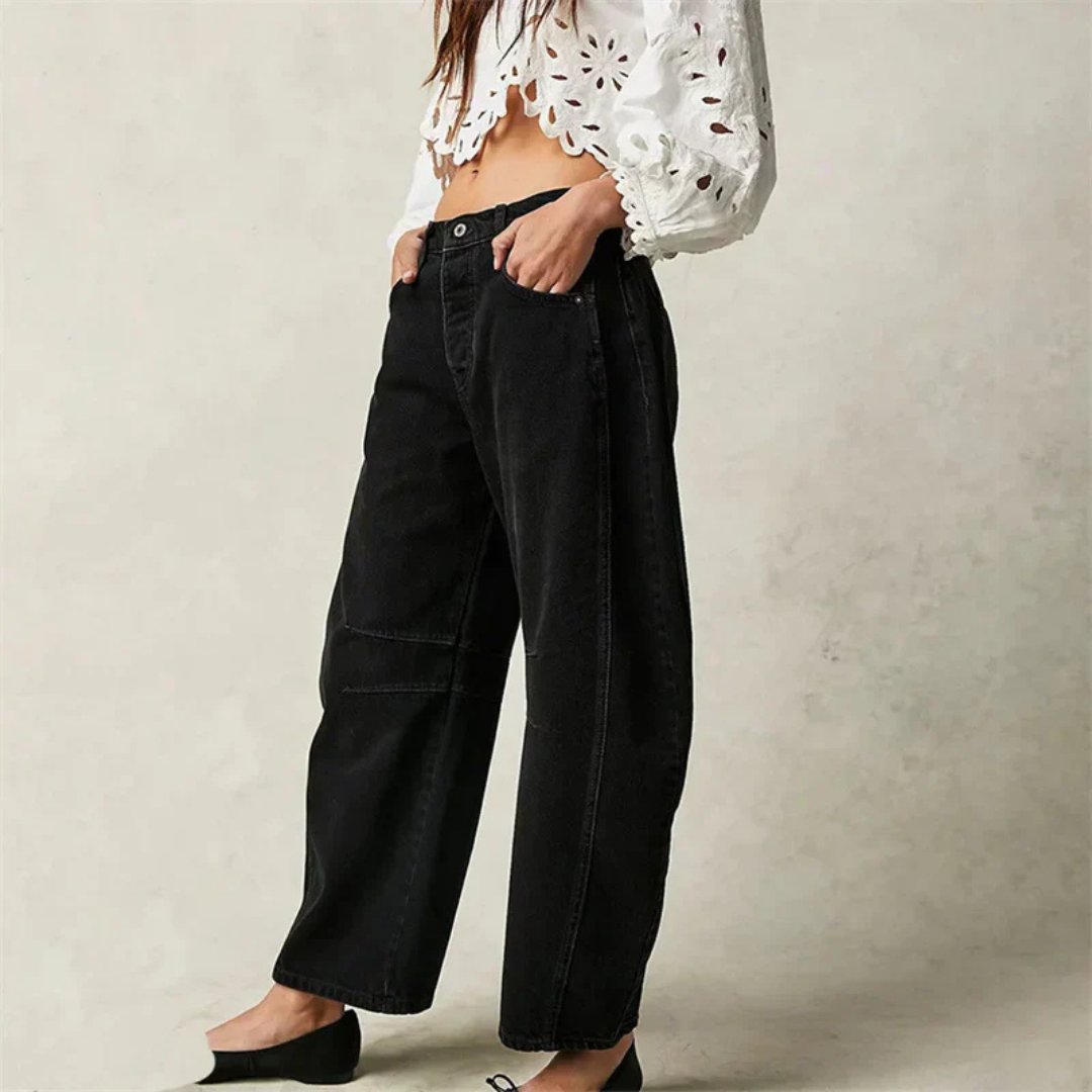 Women's Mid-Rise Cropped Barrel-Leg Heavyweight Denim Jeans