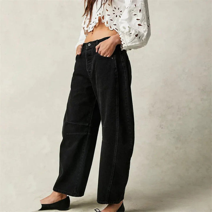 Women's Mid-Rise Cropped Barrel-Leg Heavyweight Denim Jeans
