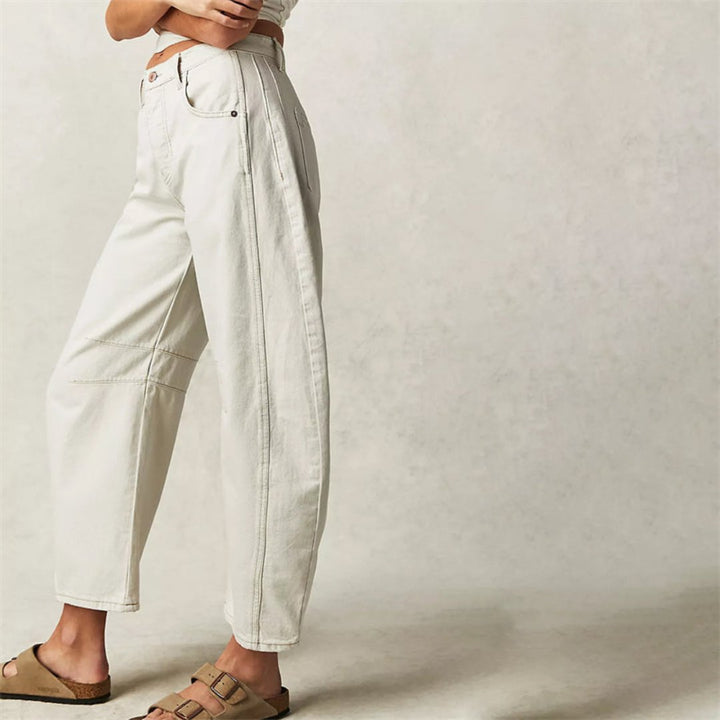 Women's Mid-Rise Cropped Barrel-Leg Heavyweight Denim Jeans