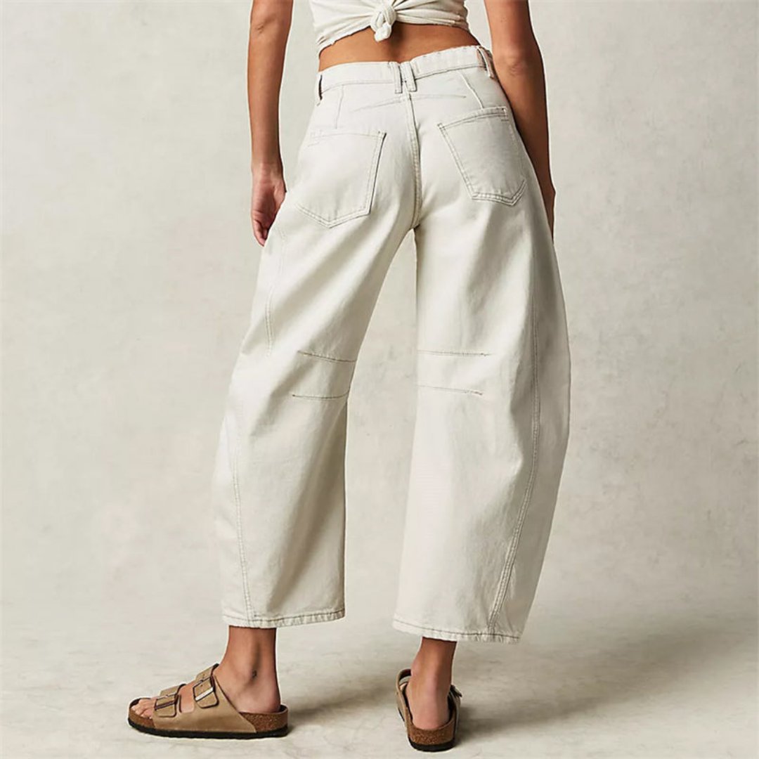 Women's Mid-Rise Cropped Barrel-Leg Heavyweight Denim Jeans