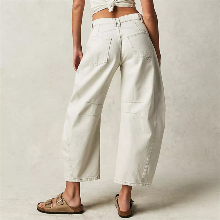 Women's Mid-Rise Cropped Barrel-Leg Heavyweight Denim Jeans