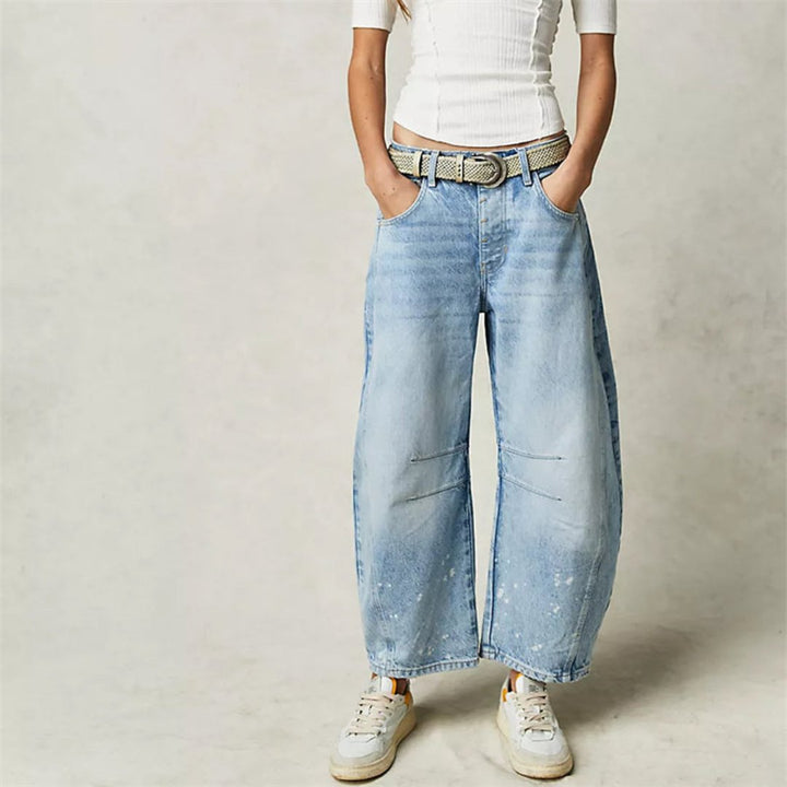 Women's Mid-Rise Cropped Barrel-Leg Heavyweight Denim Jeans