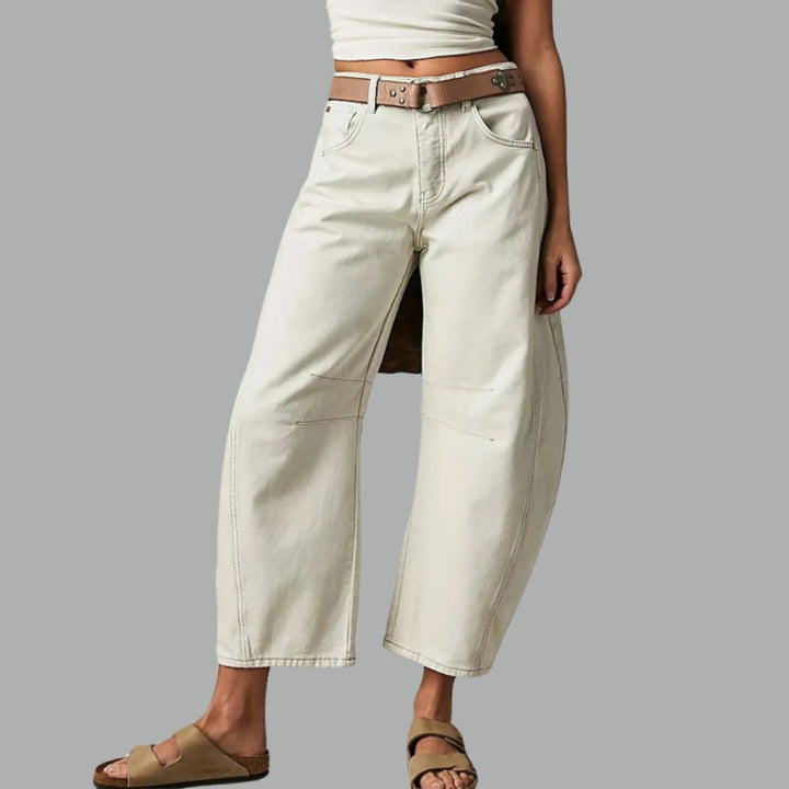 Women's Mid-Rise Cropped Barrel-Leg Heavyweight Denim Jeans